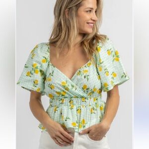 Arula babydoll lemon blouse XL 10/12 flaw stain inside neck